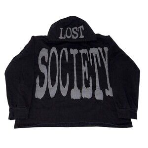 Y2K Hoodie Lost Society 444 Sweatshirt Men's Large Grunge Skater 444/777 Black
